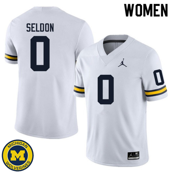 Womens University of Michigan #0 Andre Seldon White College Game Jersey